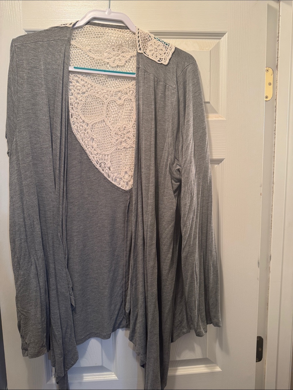torrid Gray Cardigan with Cream Lace Back